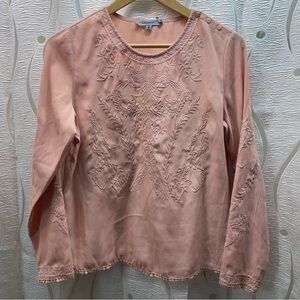 Basement Blouse Women Small Pink‎ Excellent Embroidered Pom Pom Boho B1BLB402SS